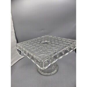Indiana Glass Constellation Cake Stand 10 1/2 Inch Square Tower Cubes Clear